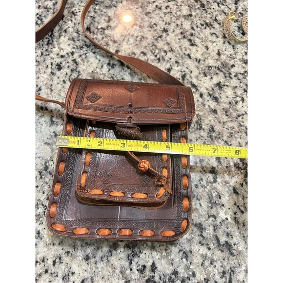 Vintage Handmade Hard Leather Mayan Purse - Picture 7 of 8